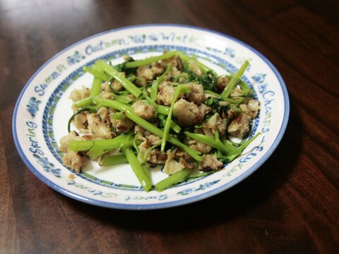 豚こま肉と空心菜のコンソメ炒め